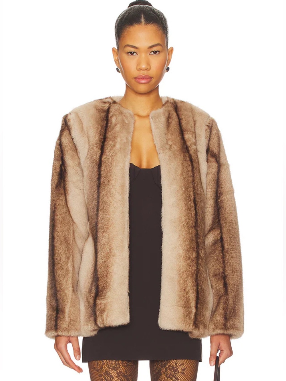 Line & Dot The City Faux Fur Jacket size Medium Brown Multi